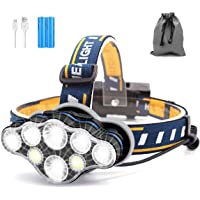 Linterna Frontal- 8 LED 18000 Lúmenes USB Recargable Linterna Cabeza- Ligero Impermeable Linternas Frontales para…